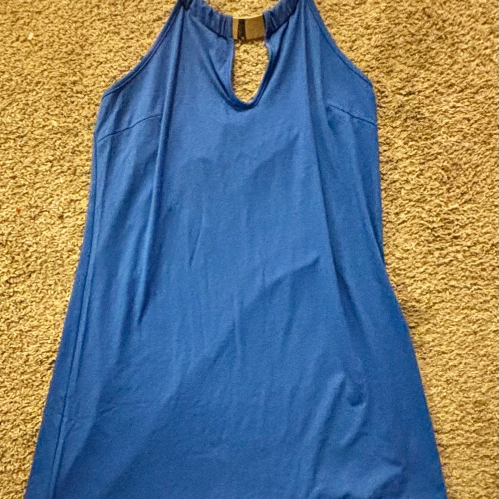 NWT Sheilay brand halter dress Woman’s size XL Brand New Never worn Blue/gold